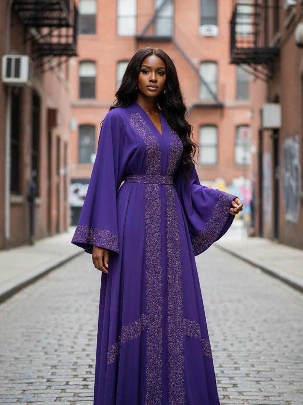Elegant Purple Embellished Maxi Dress